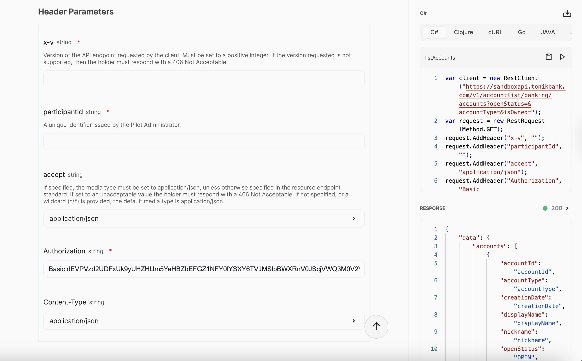 Accounts OAS Catalog